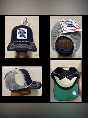 Pabst Blue Ribbon Blue & White rope Adjustable Mesh snapback HAT New!